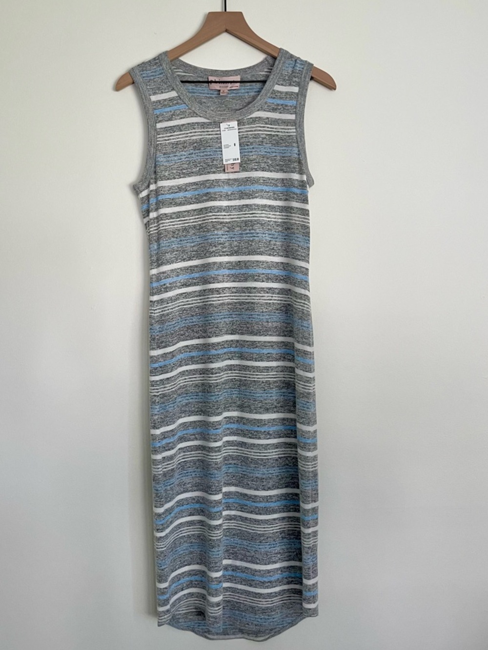 Philosophy Sleeveless Striped Knit Maxi Dress in Gray and Light Blue